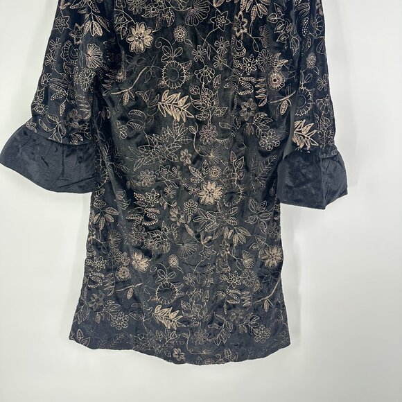 NWOT large Gretchen Scott Velvet Embroidered Botanical Dress Black Gold - Picture 5 of 5